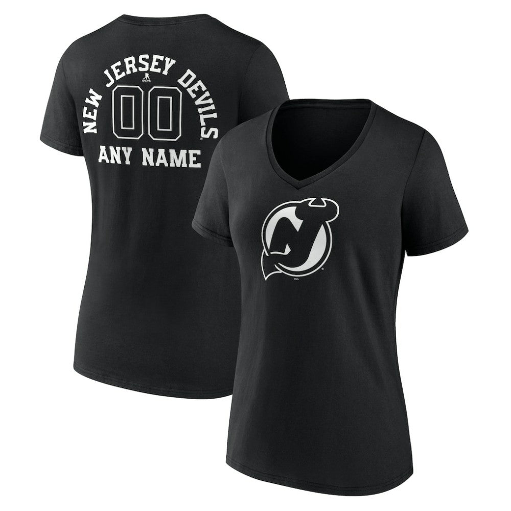NHL New Jersey Devils Women's Personalized Name & Number Monochrome V-Neck T-Shirt