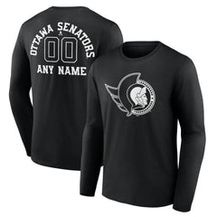 NHL Ottawa Senators Personalized Name & Number Monochrome Long Sleeve T-Shirt