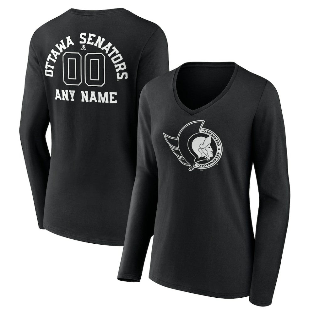 NHL Ottawa Senators Women's Personalized Name & Number Monochrome Long Sleeve V-Neck T-Shirt