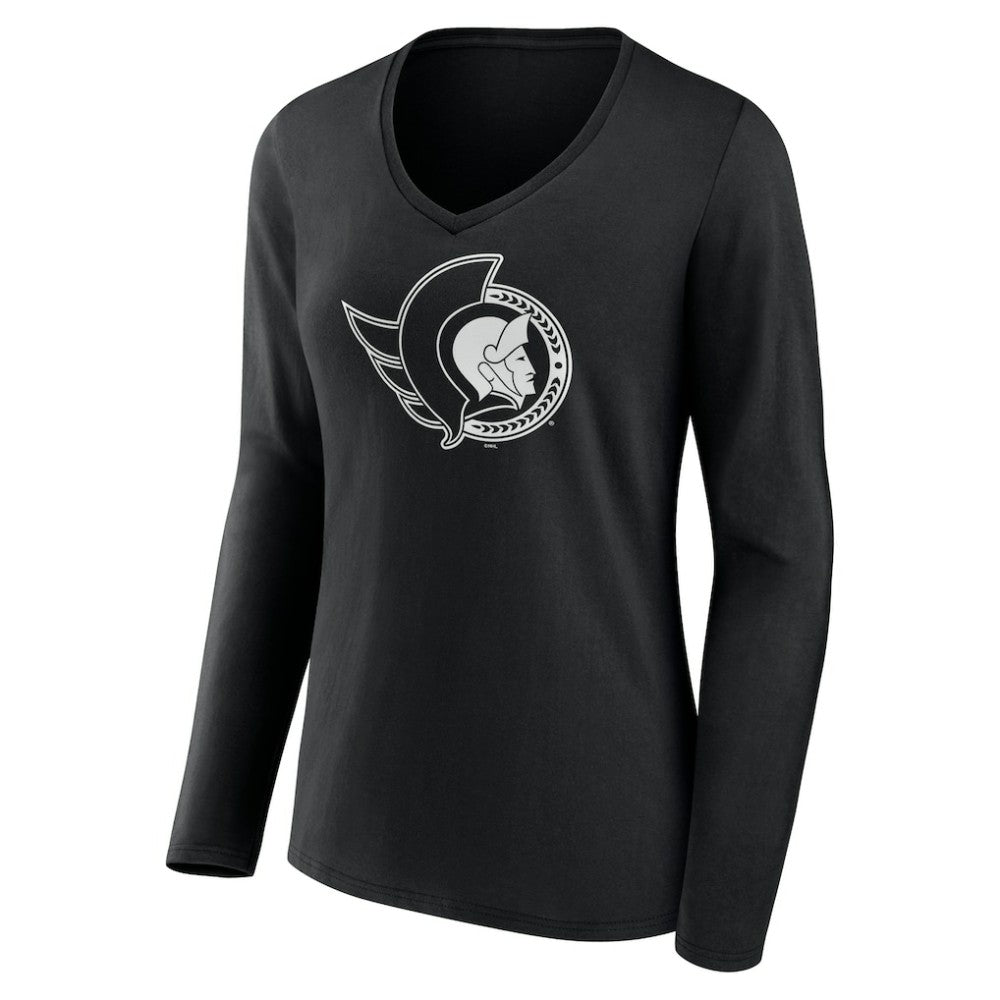 NHL Ottawa Senators Women's Personalized Name & Number Monochrome Long Sleeve V-Neck T-Shirt