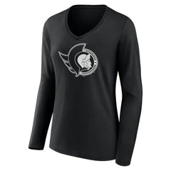 NHL Ottawa Senators Women's Personalized Name & Number Monochrome Long Sleeve V-Neck T-Shirt