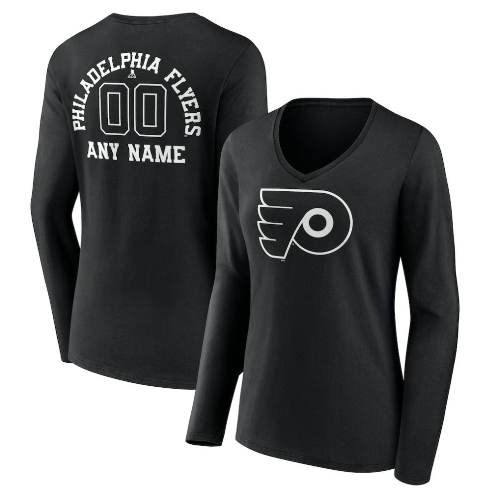 NHL Philadelphia Flyers Women's Personalized Name & Number Monochrome Long Sleeve V-Neck T-Shirt