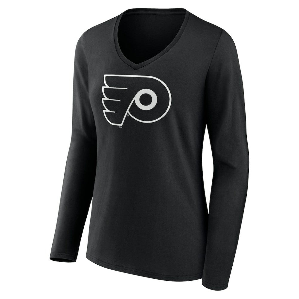NHL Philadelphia Flyers Women's Personalized Name & Number Monochrome Long Sleeve V-Neck T-Shirt