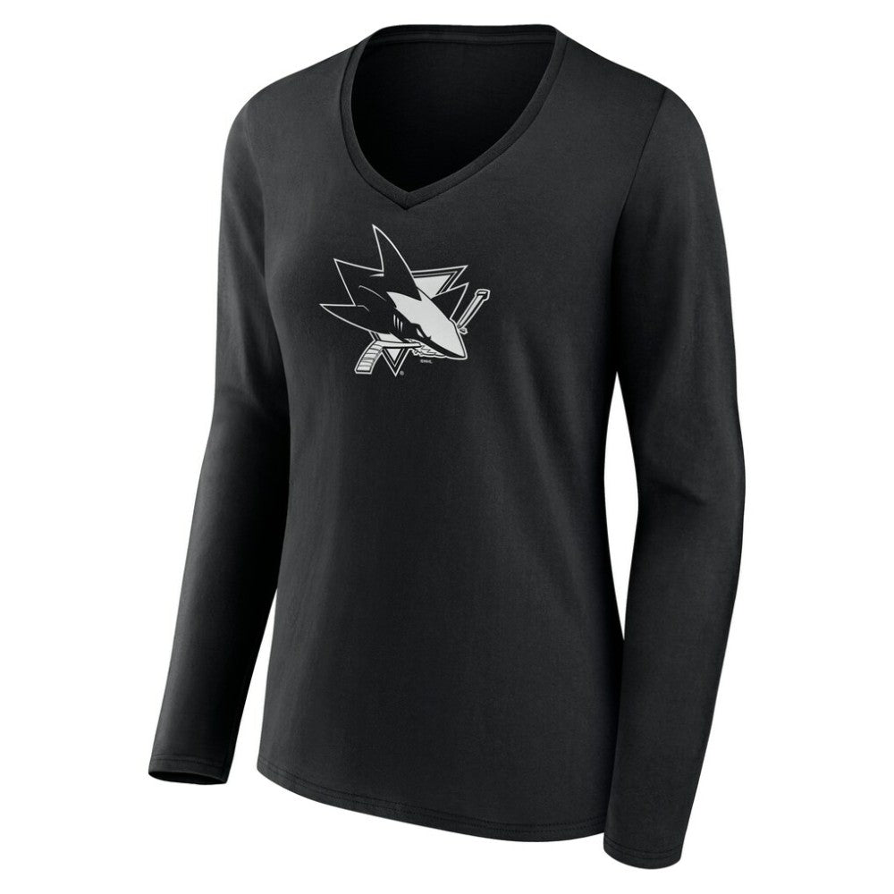 NHL San Jose Sharks Women's Personalized Name & Number Monochrome Long Sleeve V-Neck T-Shirt