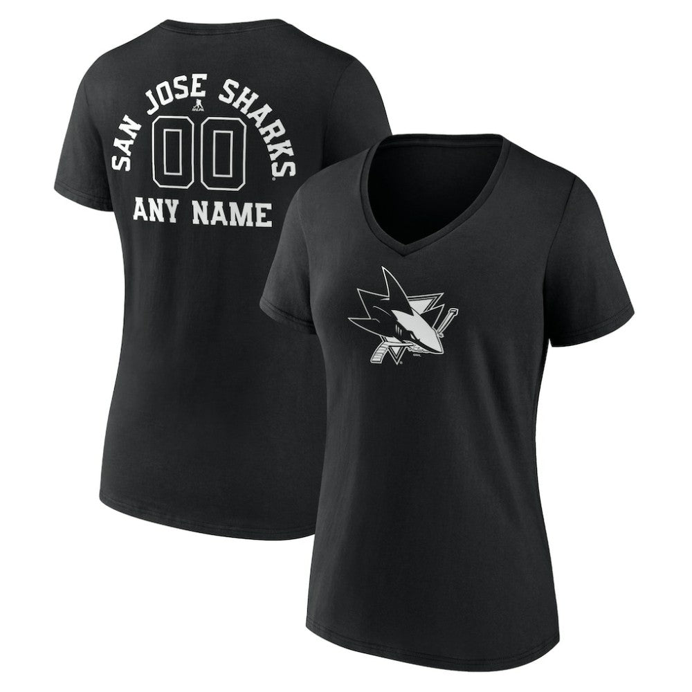 NHL San Jose Sharks Women's Personalized Name & Number Monochrome V-Neck T-Shirt