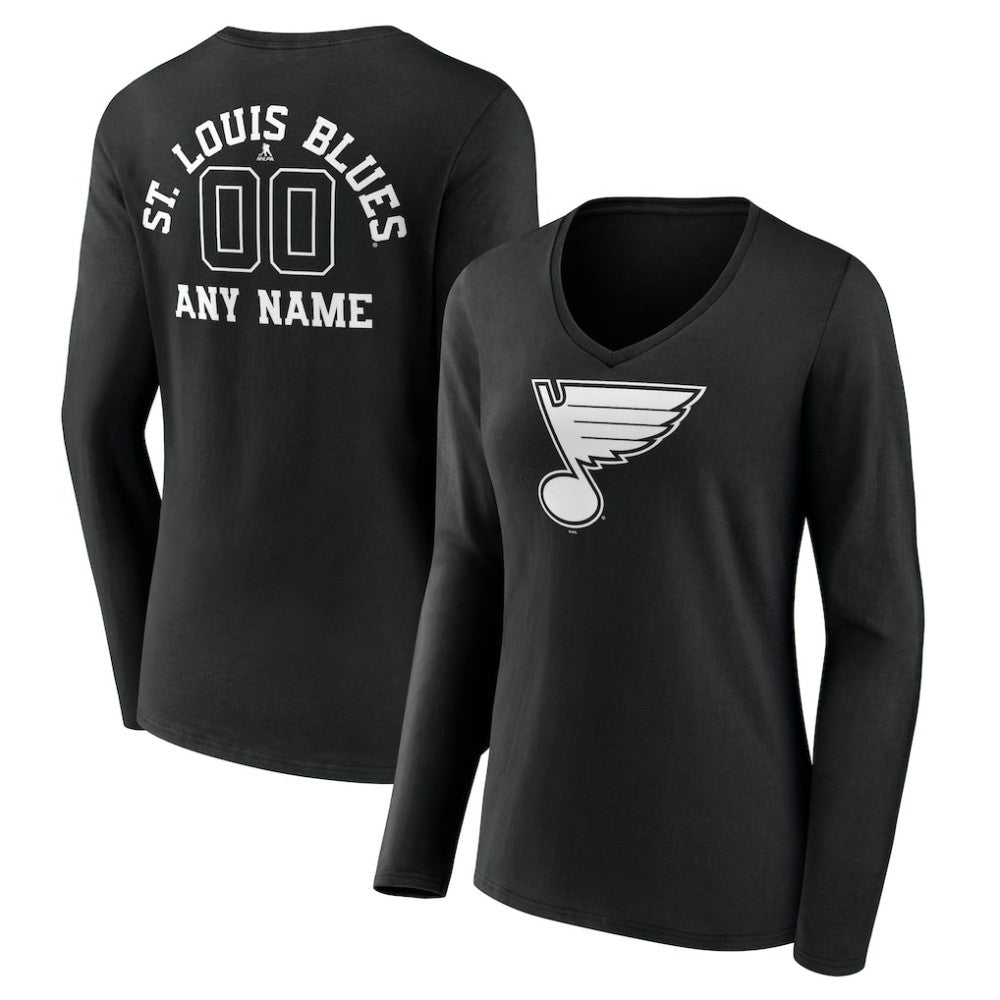 NHL St. Louis Blues Women's Personalized Name & Number Monochrome Long Sleeve V-Neck T-Shirt