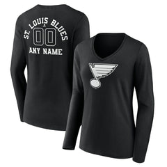 NHL St. Louis Blues Women's Personalized Name & Number Monochrome Long Sleeve V-Neck T-Shirt