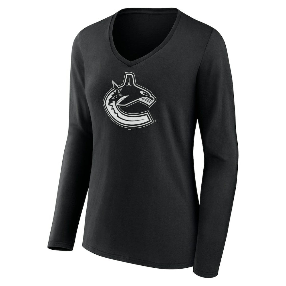 NHL Vancouver Canucks Women's Personalized Name & Number Monochrome Long Sleeve V-Neck T-Shirt