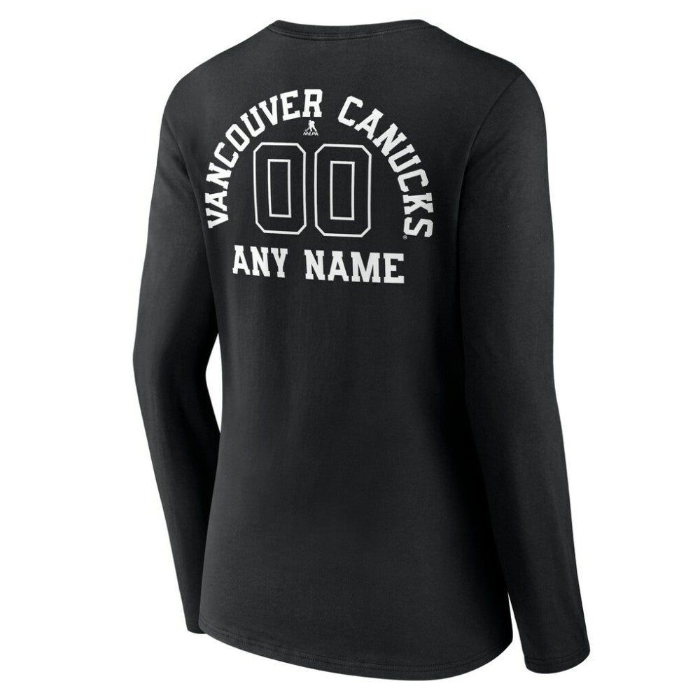 NHL Vancouver Canucks Women's Personalized Name & Number Monochrome Long Sleeve V-Neck T-Shirt