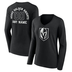 NHL Vegas Golden Knights Women's Personalized Name & Number Monochrome Long Sleeve V-Neck T-Shirt