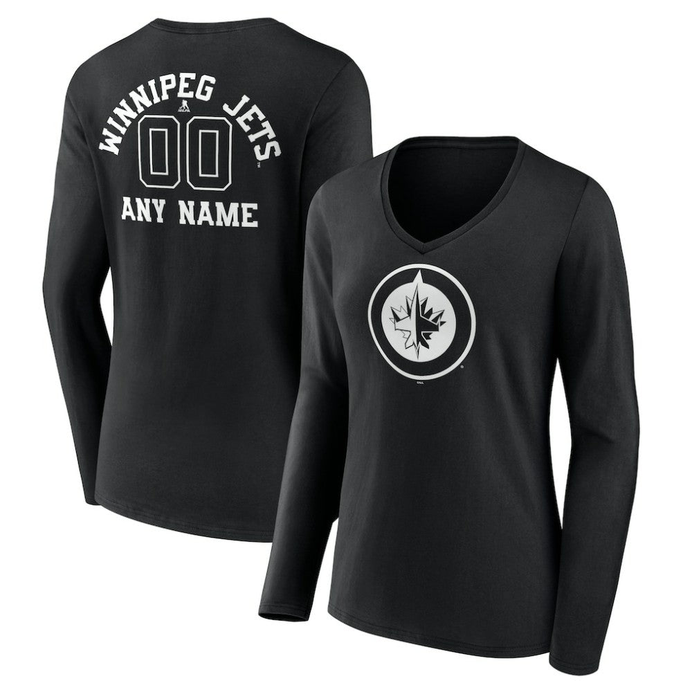 NHL Winnipeg Jets Women's Personalized Name & Number Monochrome Long Sleeve V-Neck T-Shirt