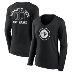 NHL Winnipeg Jets Women's Personalized Name & Number Monochrome Long Sleeve V-Neck T-Shirt