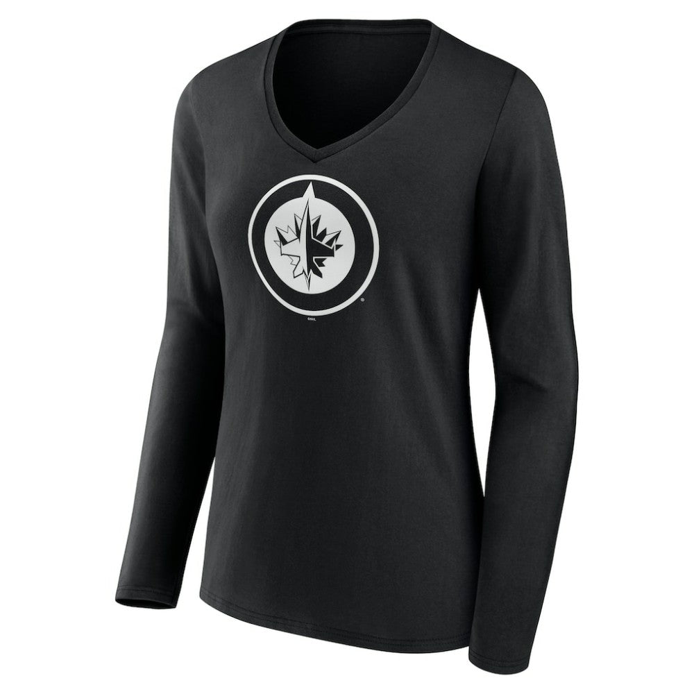 NHL Winnipeg Jets Women's Personalized Name & Number Monochrome Long Sleeve V-Neck T-Shirt