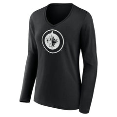 NHL Winnipeg Jets Women's Personalized Name & Number Monochrome Long Sleeve V-Neck T-Shirt