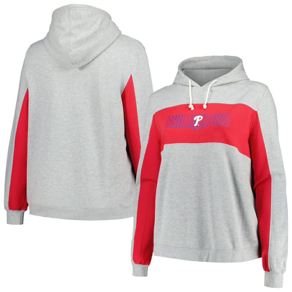Heather Gray Philadelphia Phillies Profile Women's Plus Size Pullover Jersey Hoodie
