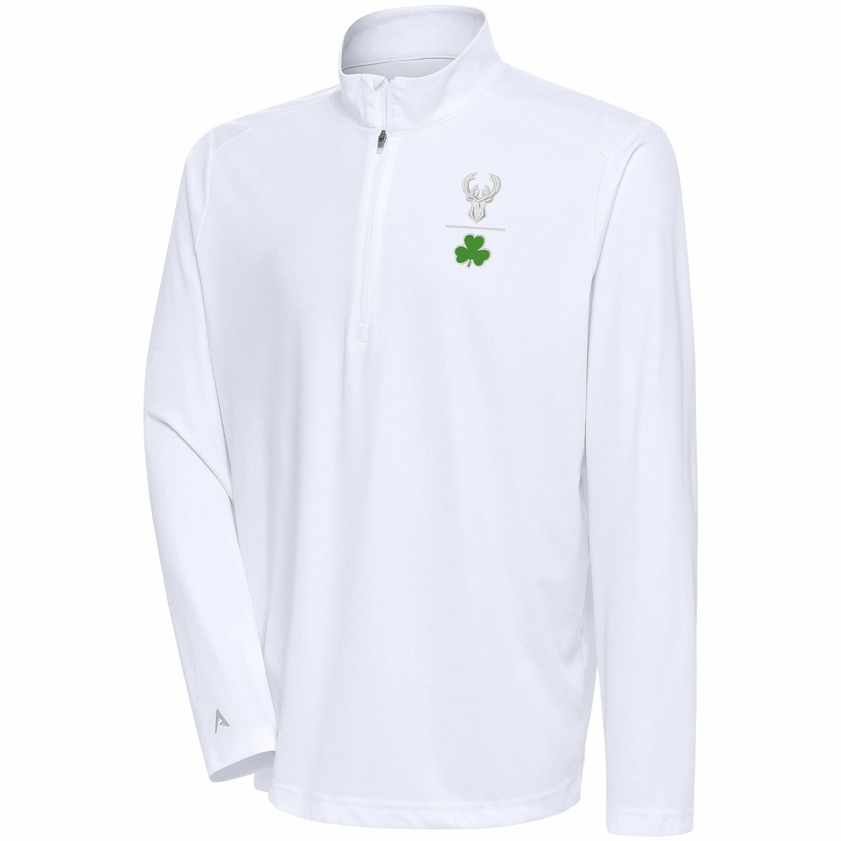 Milwaukee Bucks Antigua Shamrock Tribute Quarter-Zip Pullover Top