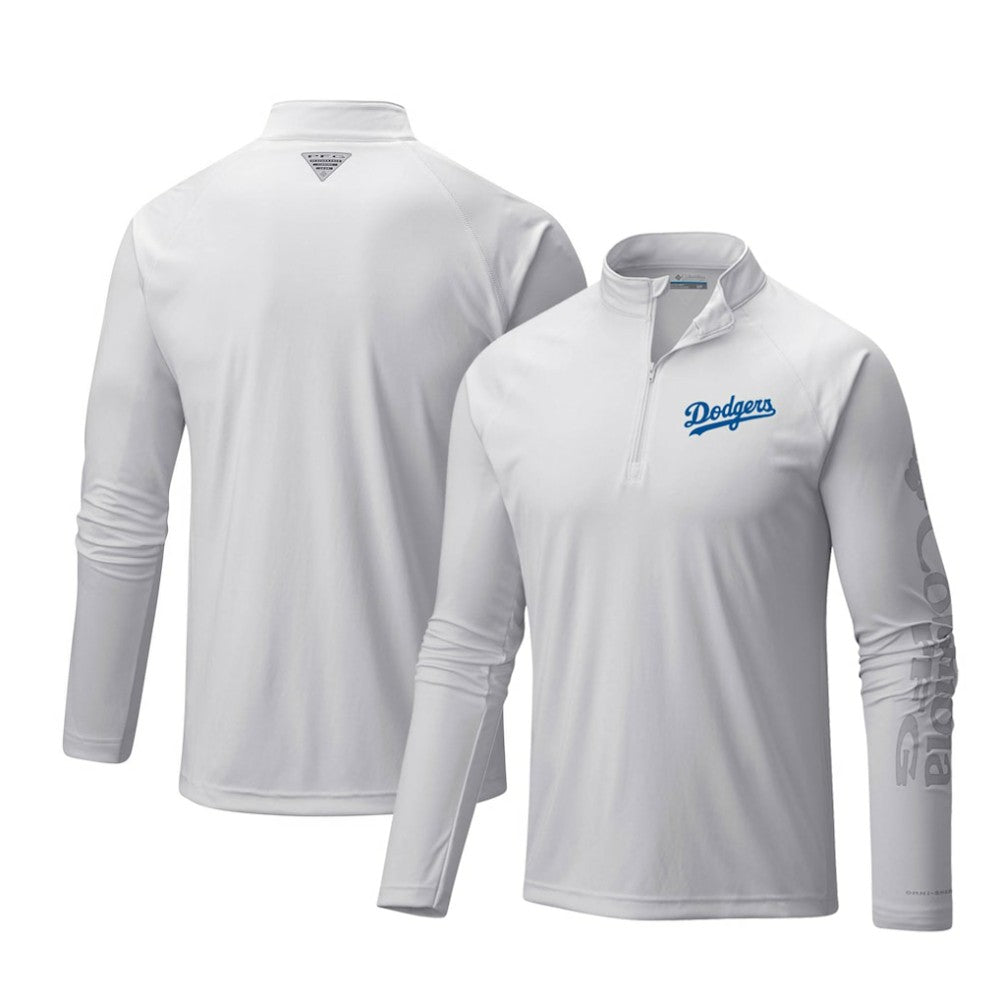 White Los Angeles Dodgers Columbia Terminal Tackle Omni-Shade Raglan Quarter-Zip Pullover Top