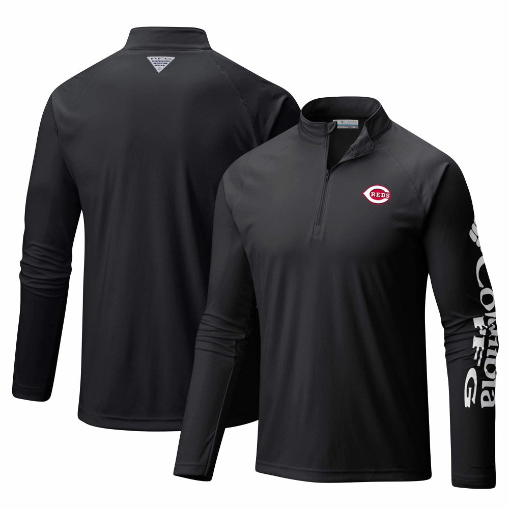 Black Cincinnati Reds Columbia Terminal Tackle Omni-Shade Raglan Quarter-Zip Pullover Top