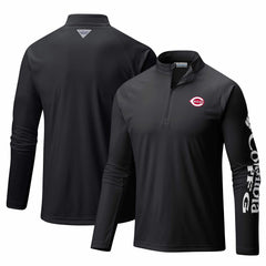 Black Cincinnati Reds Columbia Terminal Tackle Omni-Shade Raglan Quarter-Zip Pullover Top