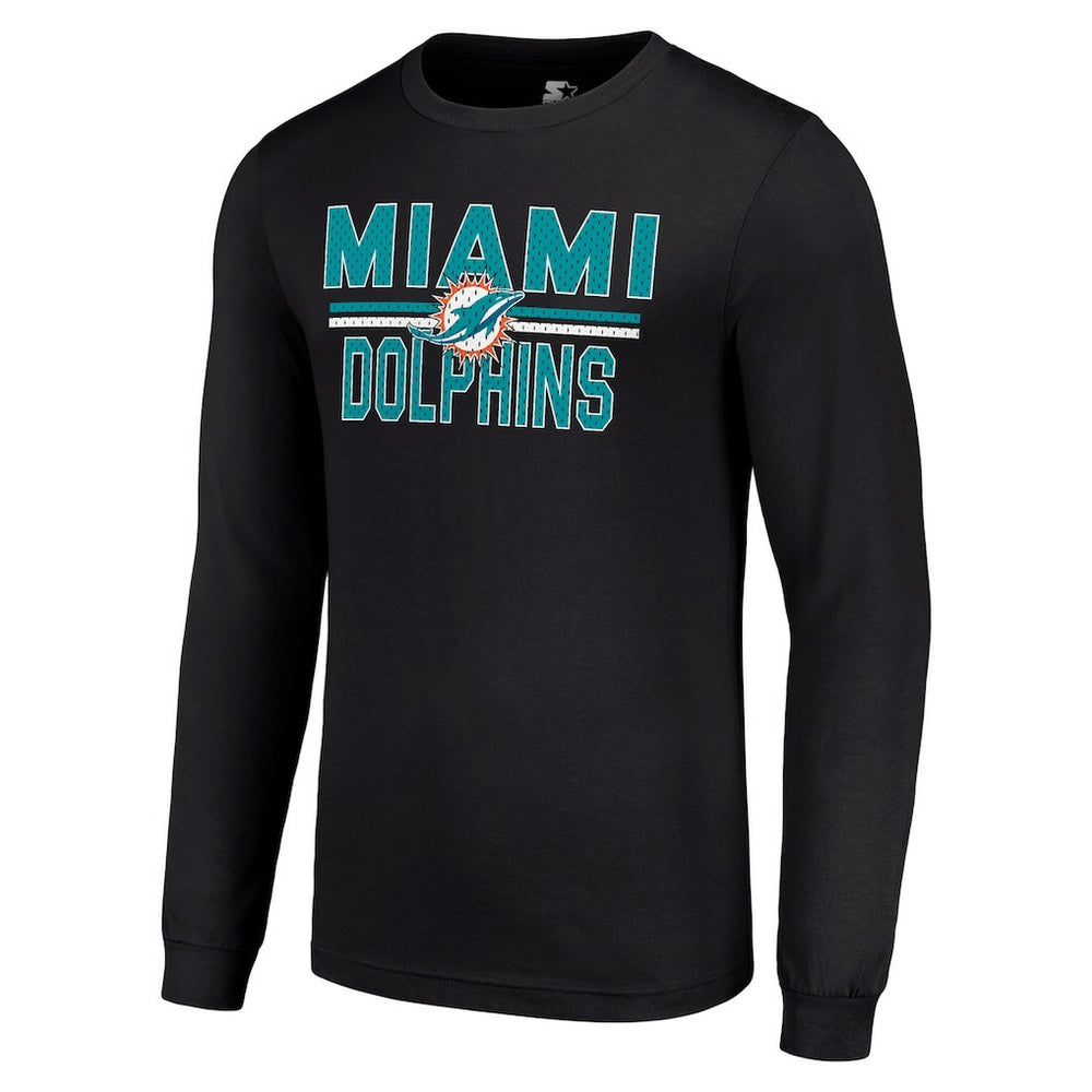 Starter Team Mesh Print Graphic Long Sleeve T-Shirt - Miami Dolphins T-shirts