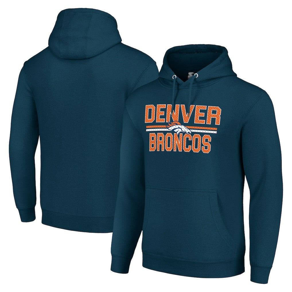 Starter Unisex Team Mesh Print Graphic Tri-Blend Pullover Hoodie - Denver Broncos Hoodies