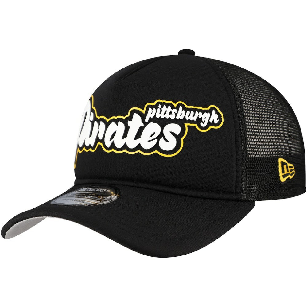 Black Pittsburgh Pirates New Era Retro Bold A-Frame Trucker 9FORTY Adjustable Hat