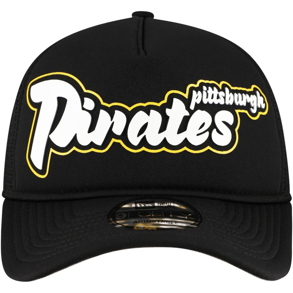 Black Pittsburgh Pirates New Era Retro Bold A-Frame Trucker 9FORTY Adjustable Hat