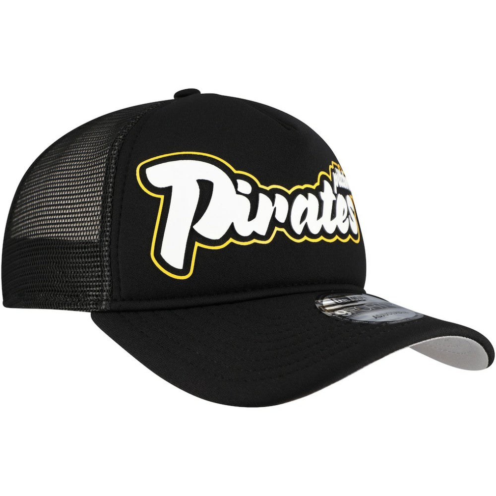 Black Pittsburgh Pirates New Era Retro Bold A-Frame Trucker 9FORTY Adjustable Hat