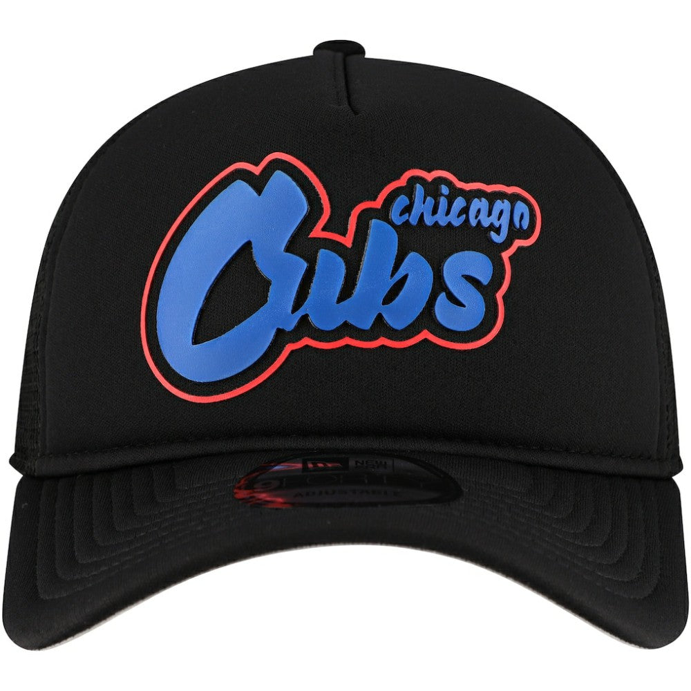 Black Chicago Cubs New Era Retro Bold A-Frame Trucker 9FORTY Adjustable Hat