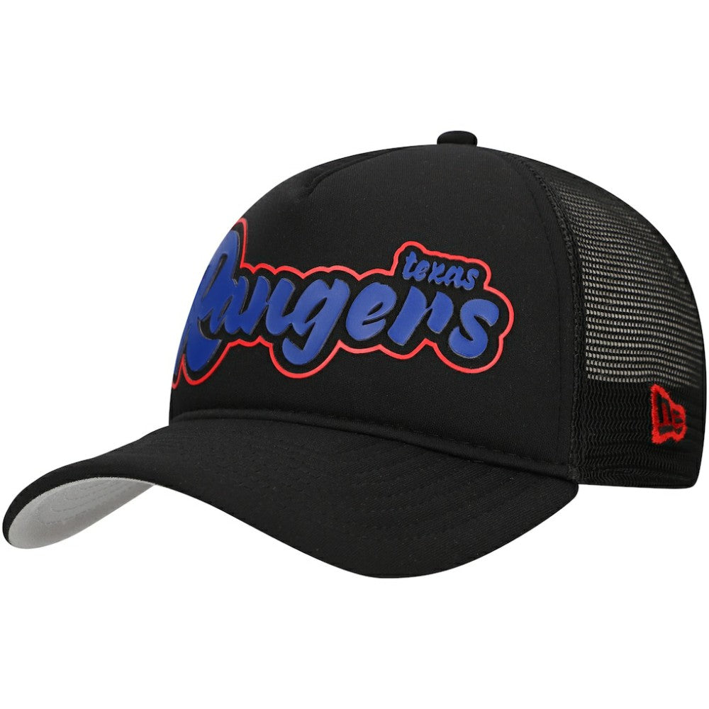 Black Texas Rangers New Era Retro Bold A-Frame Trucker 9FORTY Adjustable Hat