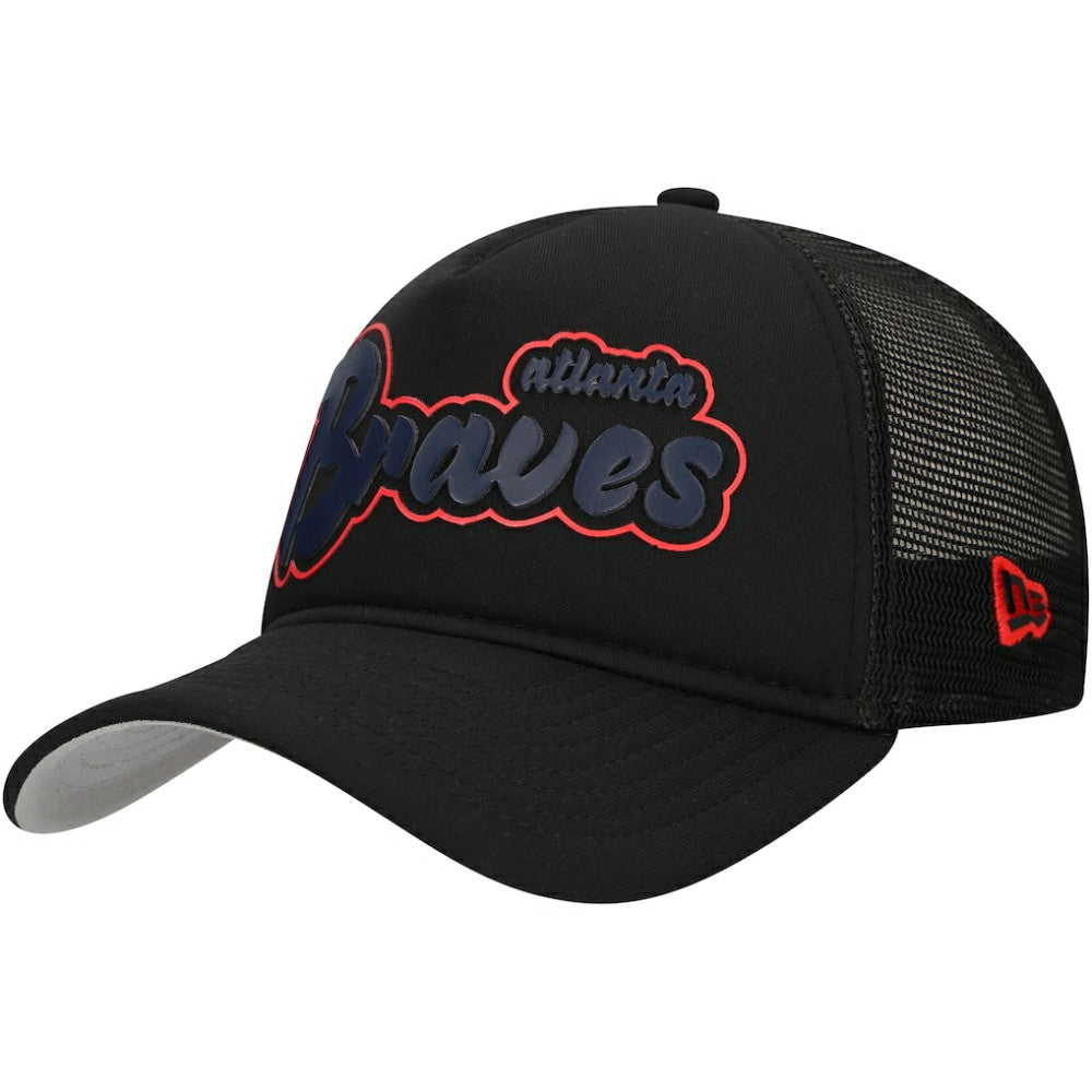 Black Atlanta Braves New Era Retro Bold A-Frame Trucker 9FORTY Adjustable Hat
