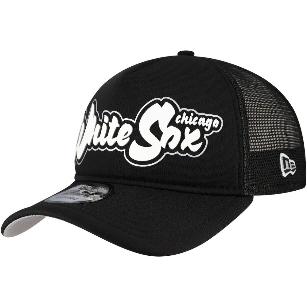 Black Chicago White Sox New Era Retro Bold A-Frame Trucker 9FORTY Adjustable Hat