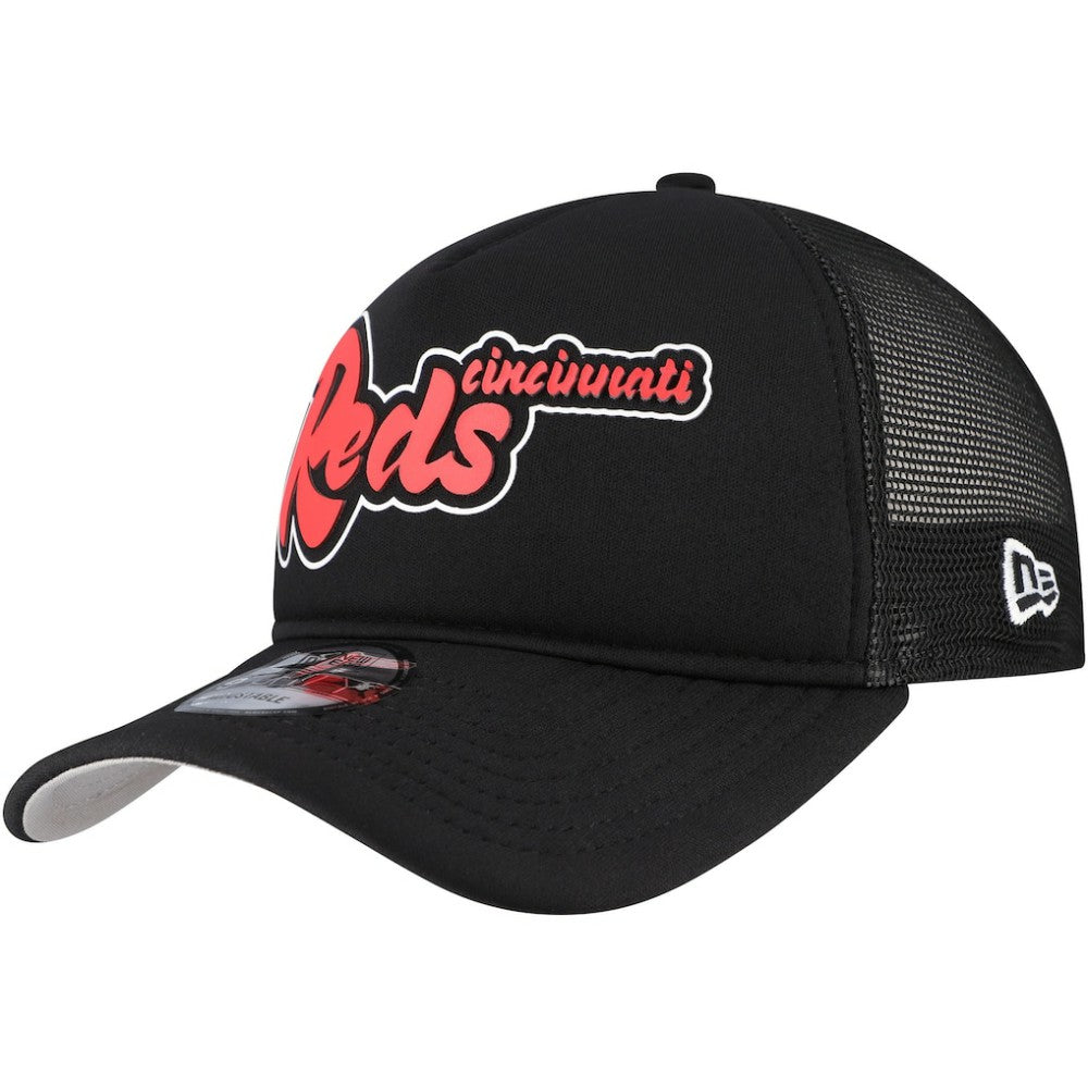 Black Cincinnati Reds New Era Retro Bold A-Frame Trucker 9FORTY Adjustable Hat