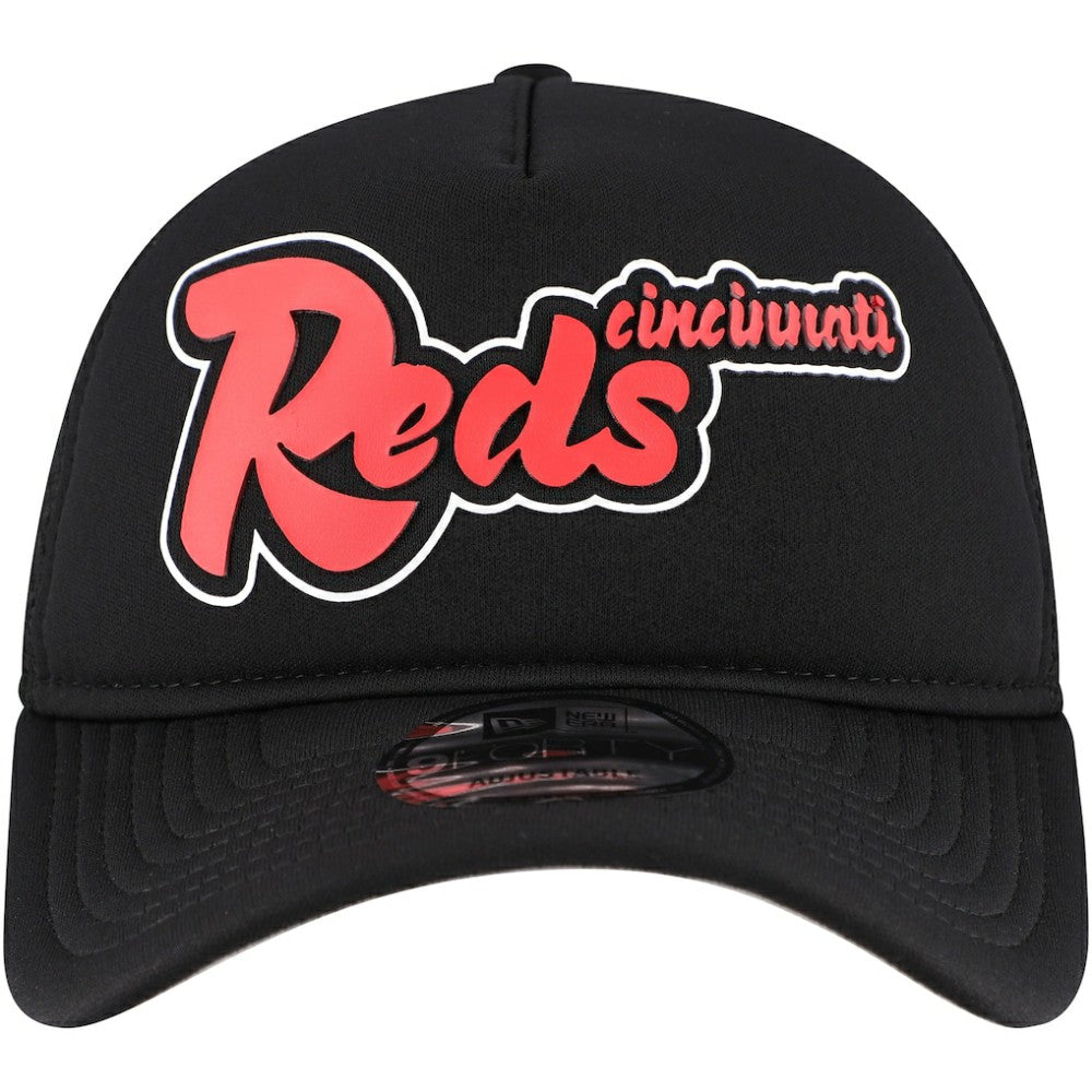 Black Cincinnati Reds New Era Retro Bold A-Frame Trucker 9FORTY Adjustable Hat