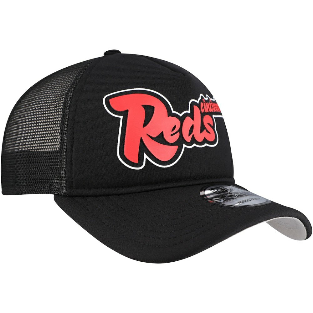 Black Cincinnati Reds New Era Retro Bold A-Frame Trucker 9FORTY Adjustable Hat