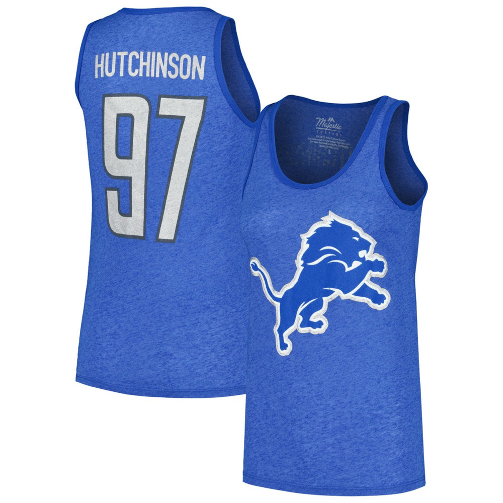 Aidan Hutchinson  Majestic Threads Women's Name & Number Tri-Blend Tank Top - Detroit Lions Tops