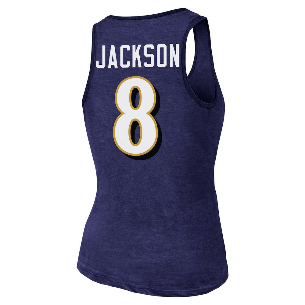 Lamar Jackson  Majestic Threads Women's Name & Number Tri-Blend Tank Top - Baltimore Ravens Tops