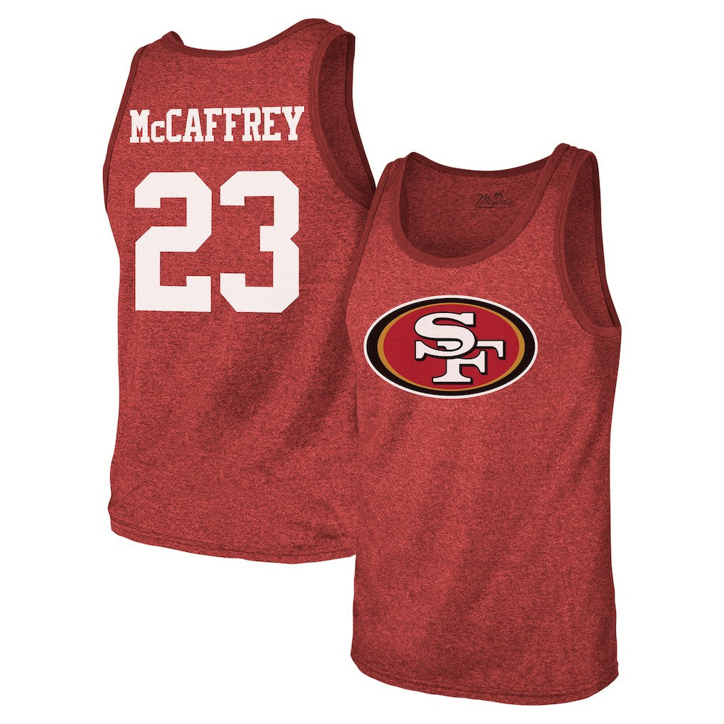 Christian McCaffrey  Majestic Threads Tri-Blend Player Name & Number Tank Top - San Francisco 49ers Tops