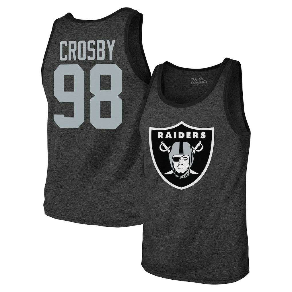 Maxx Crosby  Majestic Threads Tri-Blend Player Name & Number Tank Top - Las Vegas Raiders Tops