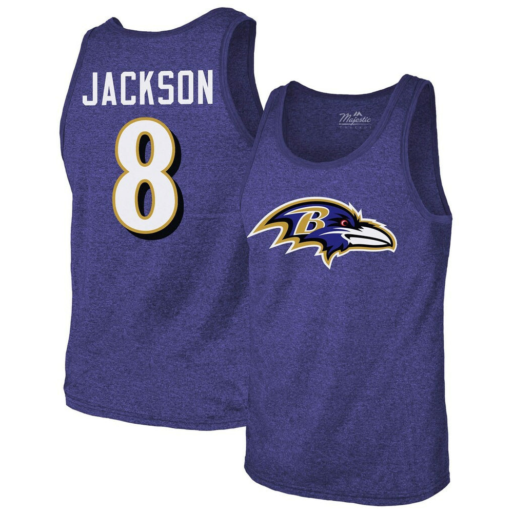 Lamar Jackson  Majestic Threads Tri-Blend Player Name & Number Tank Top - Baltimore Ravens Tops