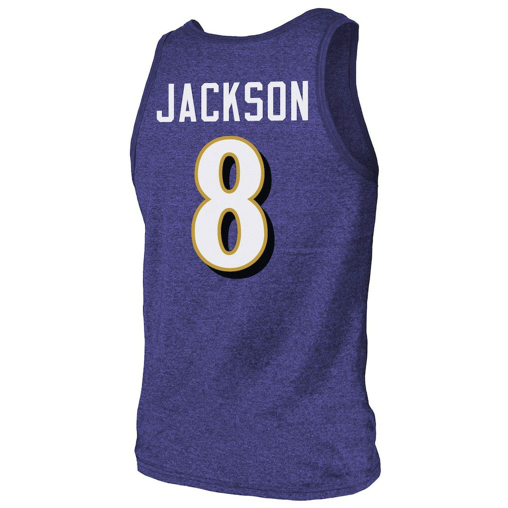 Lamar Jackson  Majestic Threads Tri-Blend Player Name & Number Tank Top - Baltimore Ravens Tops