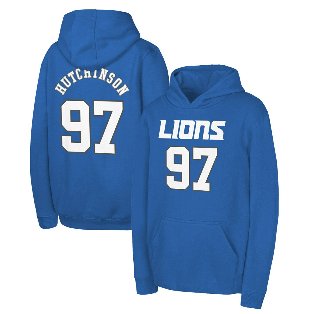 Aidan Hutchinson  Youth Mainliner Player Name & Number Pullover Hoodie - Detroit Lions Hoodies