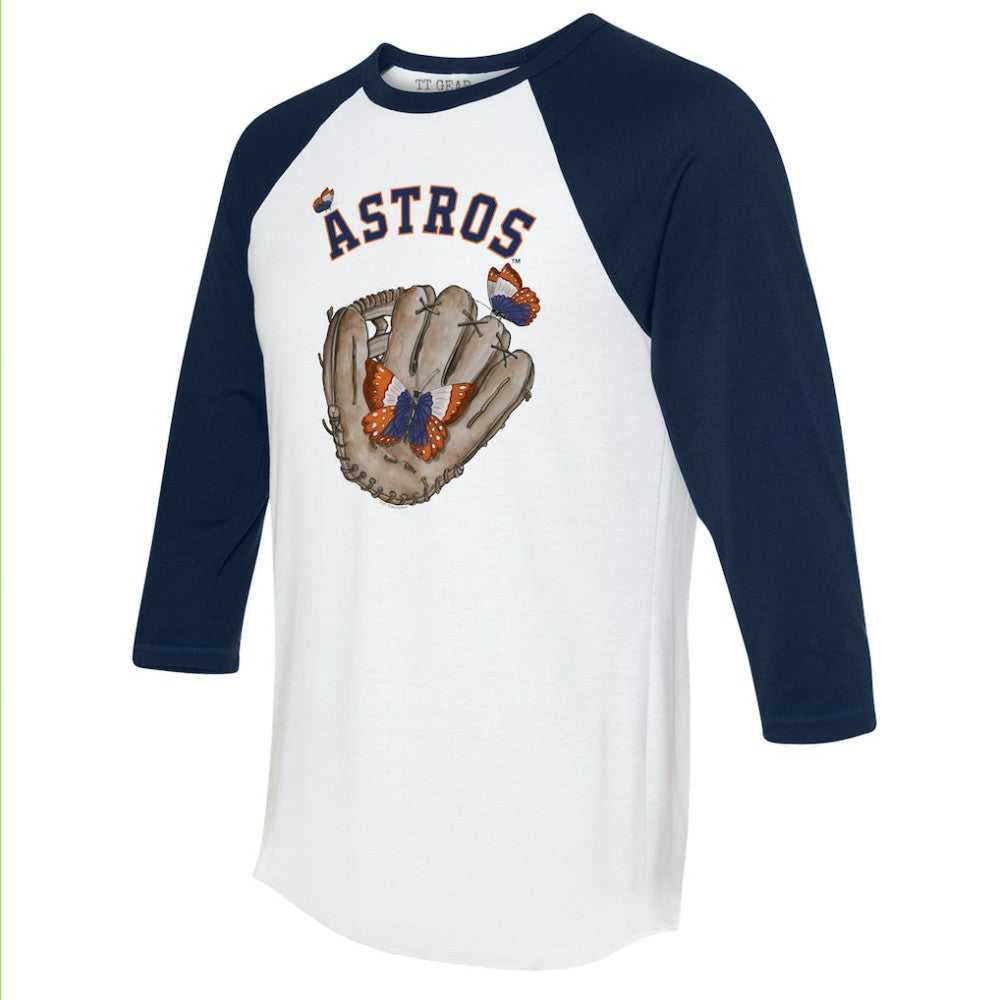 White/Navy Houston Astros Tiny Turnip Unisex Butterfly Glove 3/4-Sleeve Raglan T-Shirt