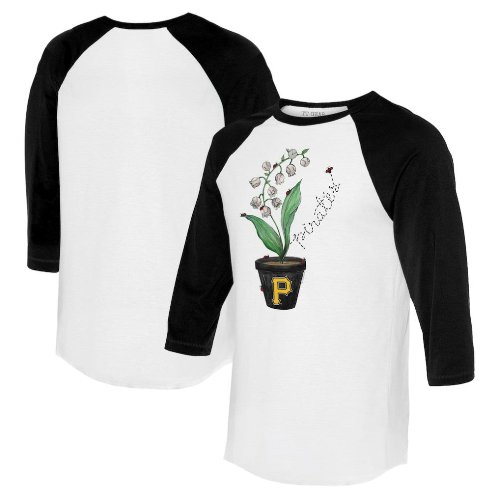 White/Black Pittsburgh Pirates Tiny Turnip Unisex Lilies and Ladybugs 3/4-Sleeve Raglan T-Shirt