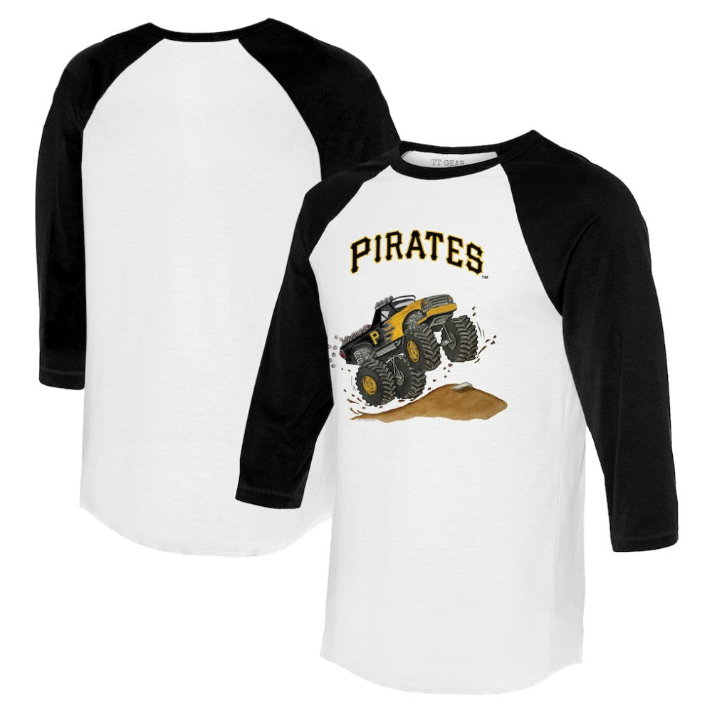 White/Black Pittsburgh Pirates Tiny Turnip Unisex Monster Truck 3/4-Sleeve Raglan T-Shirt