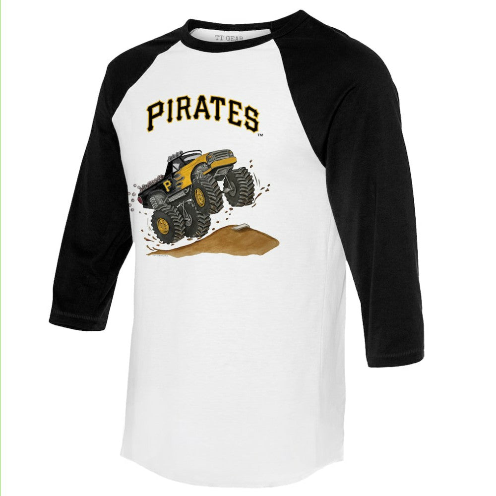 White/Black Pittsburgh Pirates Tiny Turnip Unisex Monster Truck 3/4-Sleeve Raglan T-Shirt