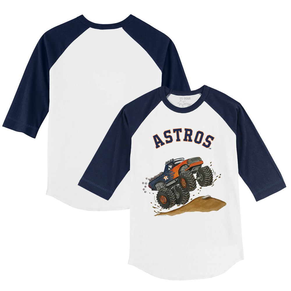 White/Navy Houston Astros Tiny Turnip Youth Monster Truck 3/4-Sleeve Raglan T-Shirt