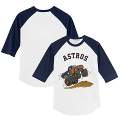 White/Navy Houston Astros Tiny Turnip Youth Monster Truck 3/4-Sleeve Raglan T-Shirt