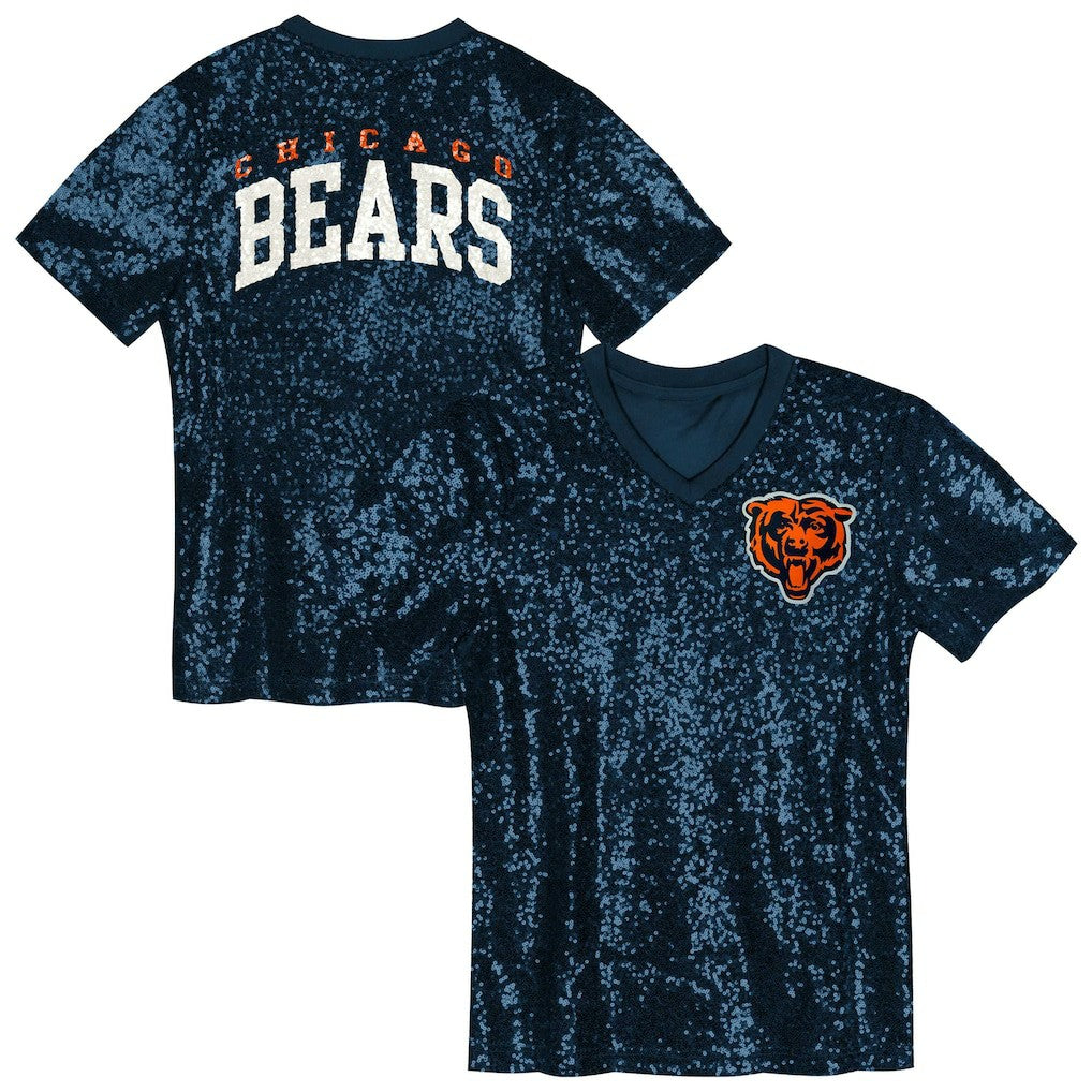 Girls Youth Wordmark Sequin V-Neck Top - Chicago Bears Tops