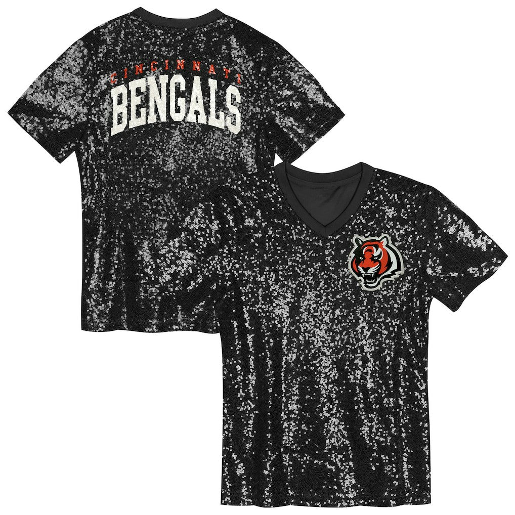 Girls Youth Wordmark Sequin V-Neck Top - Cincinnati Bengals Tops